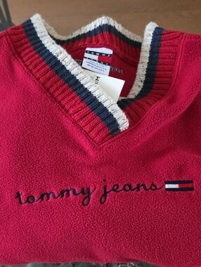 Tommy Hilfiger Red Sweater with Navy & White Trim - Kids
